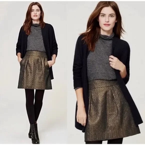 Loft Metallic Jacquard A Line Mini Skirt Size 12 Tall - Picture 1 of 13